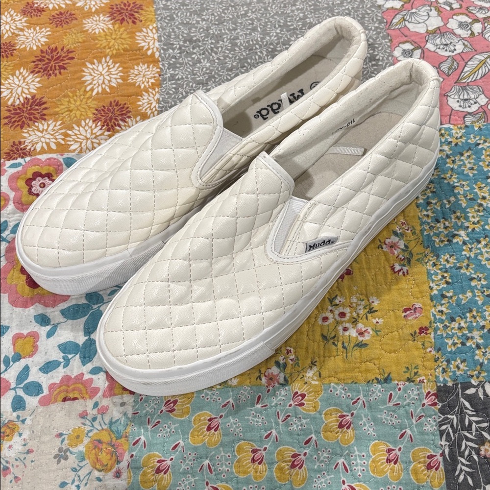 Mudd White Quilted Leather Slip-On Shoes